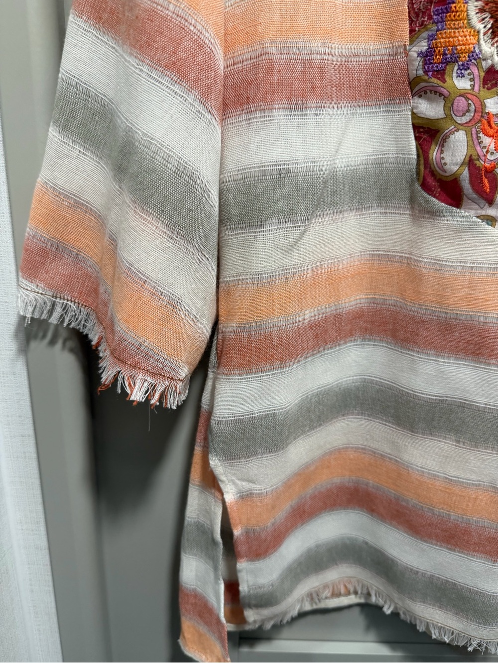 Aratta Peach and Cream Embroidered Striped Tunic - Picture 5 of 9
